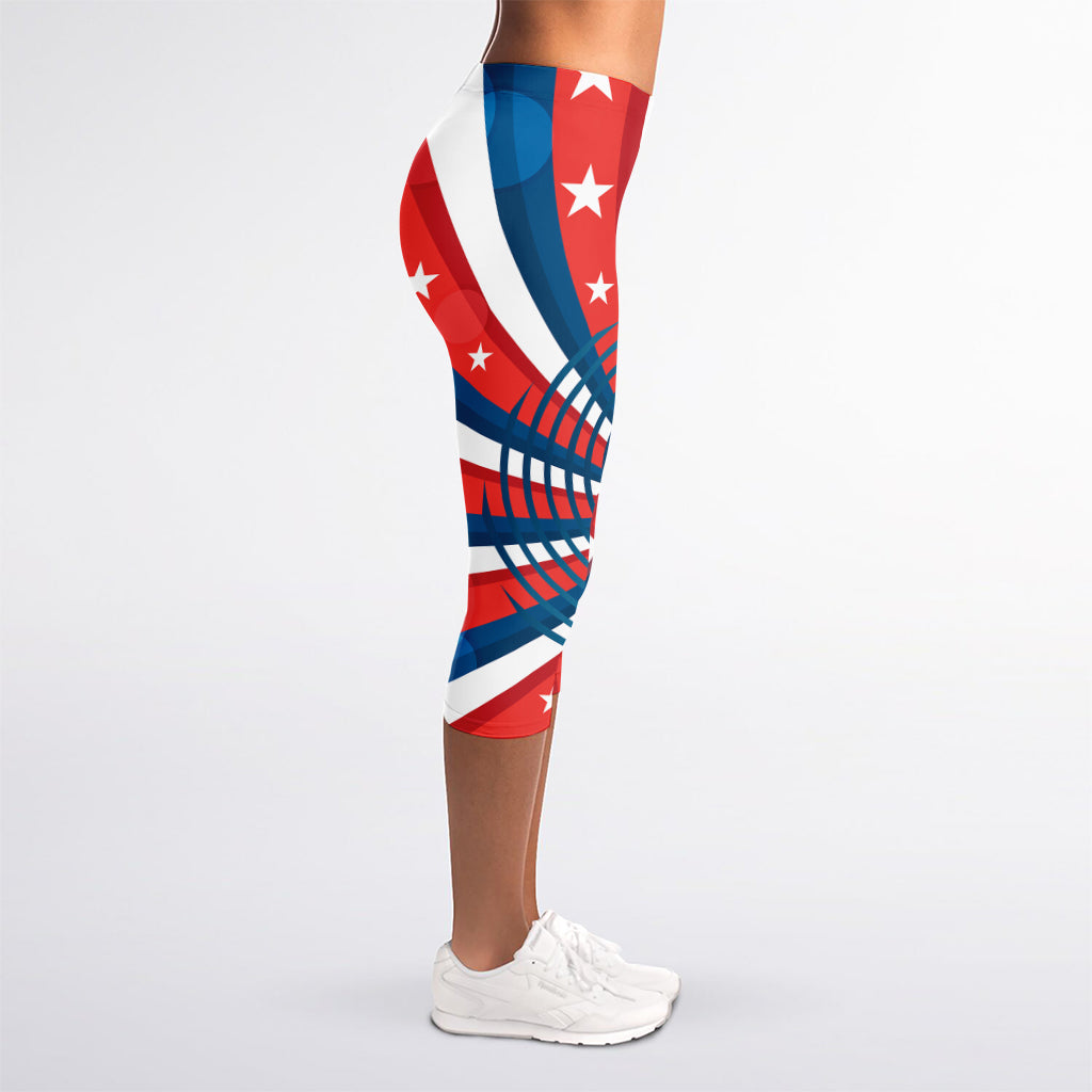 Swirly American Patriotic Print Women's Capri Leggings