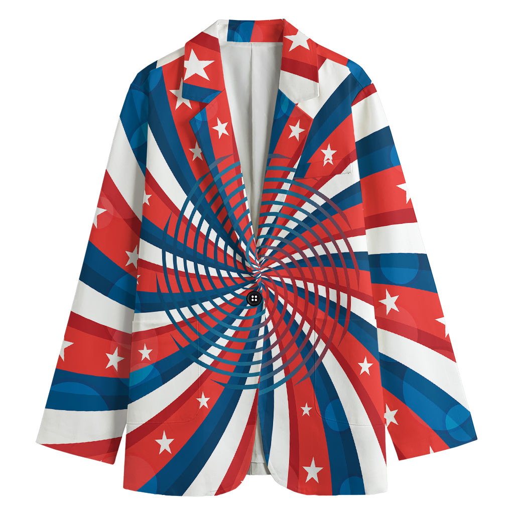 Swirly American Patriotic Print Women's Cotton Blazer