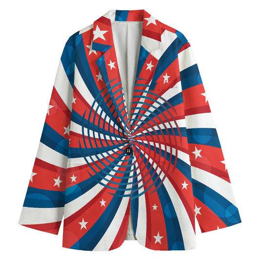 Swirly American Patriotic Print Women's Cotton Blazer