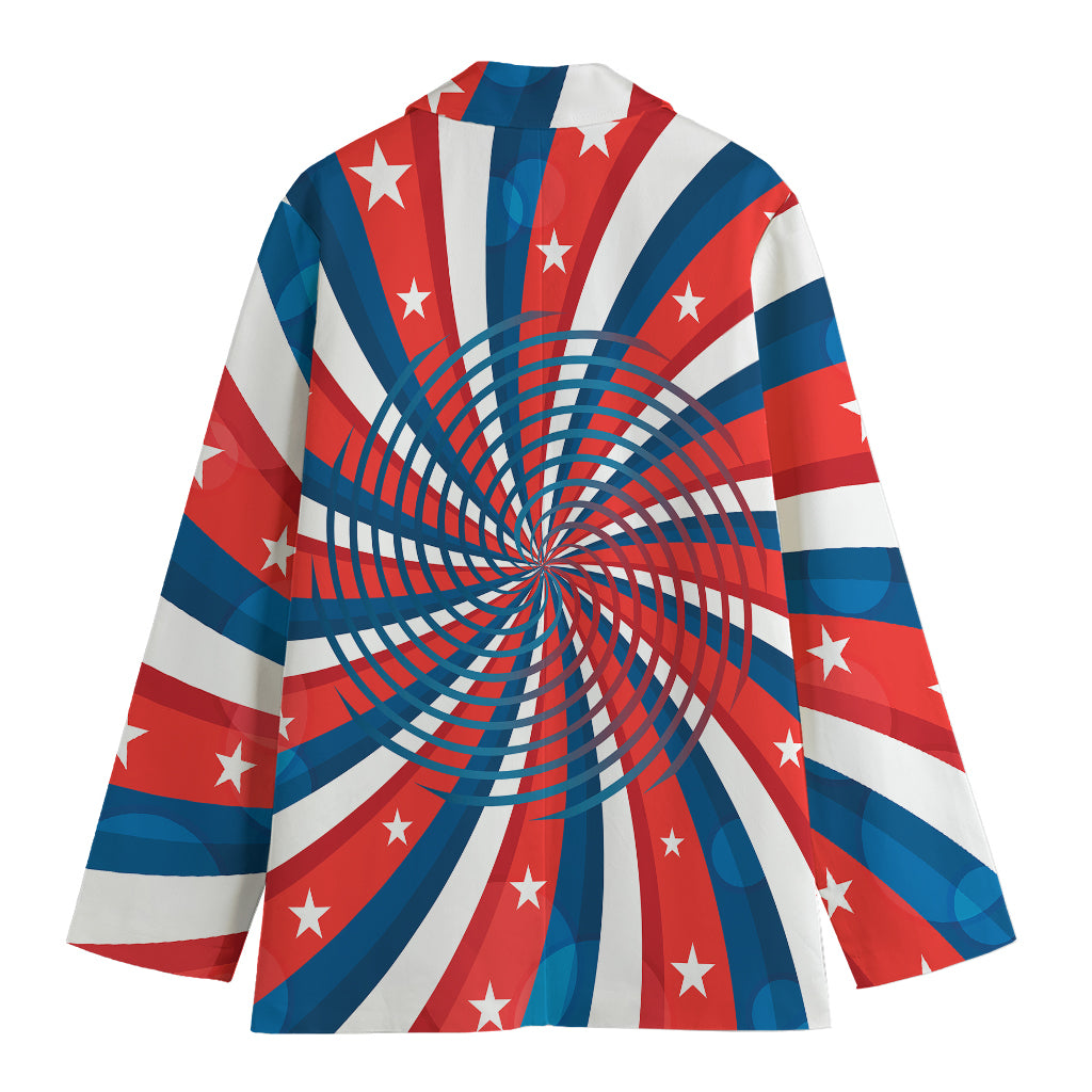 Swirly American Patriotic Print Women's Cotton Blazer