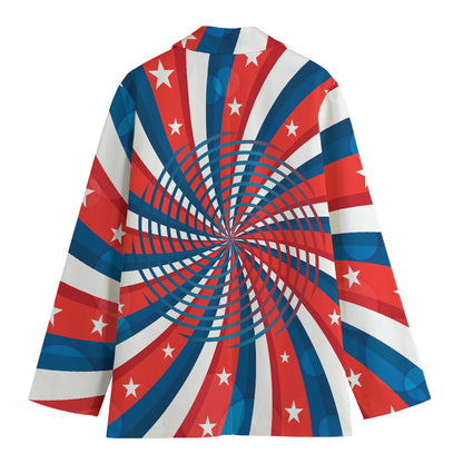Swirly American Patriotic Print Women's Cotton Blazer
