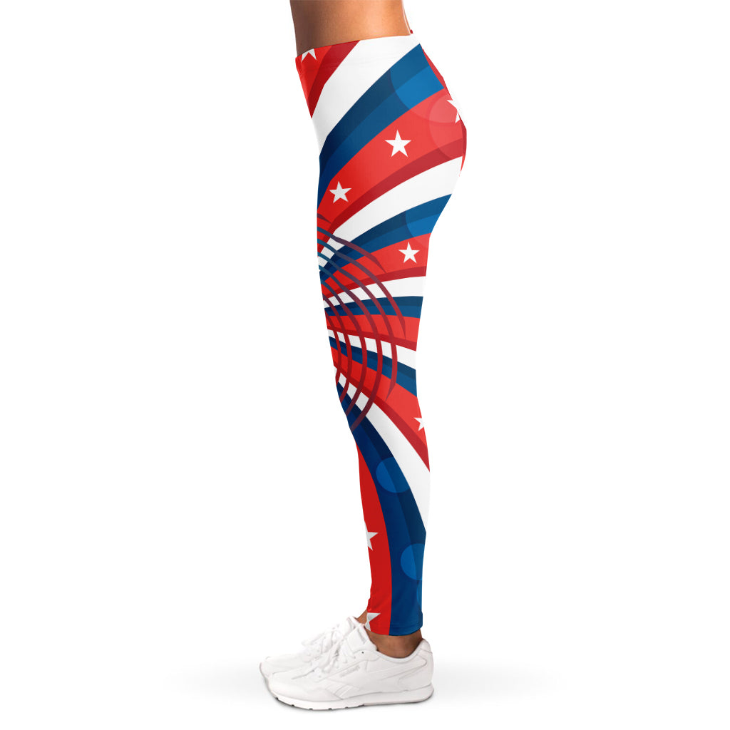 Swirly American Patriotic Print Women's Leggings
