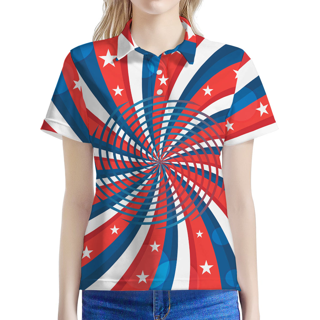 Swirly American Patriotic Print Women's Polo Shirt