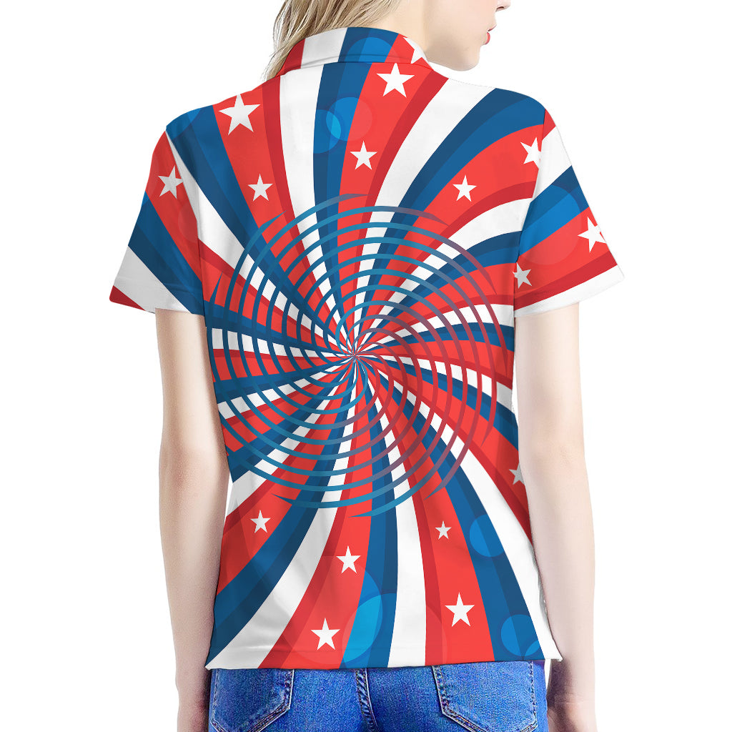 Swirly American Patriotic Print Women's Polo Shirt