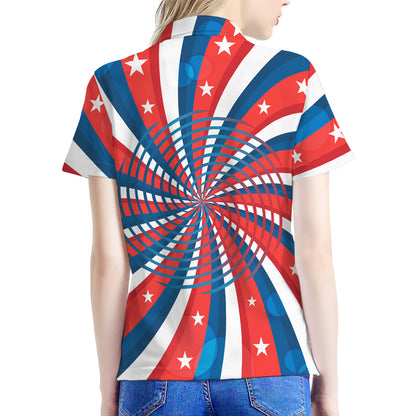Swirly American Patriotic Print Women's Polo Shirt
