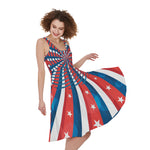 Swirly American Patriotic Print Women's Sleeveless Dress