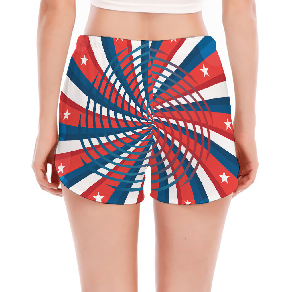 Swirly American Patriotic Print Women's Split Running Shorts