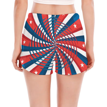 Swirly American Patriotic Print Women's Split Running Shorts