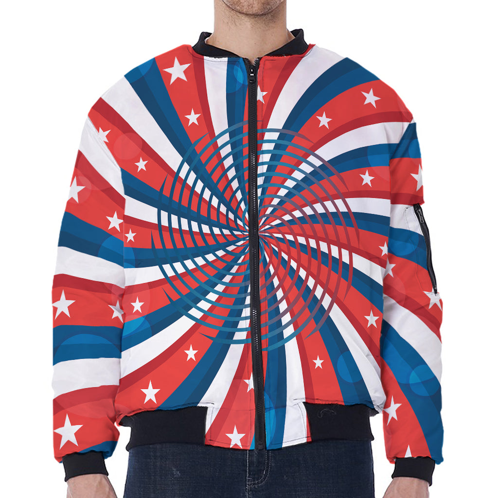 Swirly American Patriotic Print Zip Sleeve Bomber Jacket