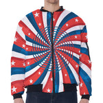 Swirly American Patriotic Print Zip Sleeve Bomber Jacket