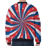 Swirly American Patriotic Print Zip Sleeve Bomber Jacket