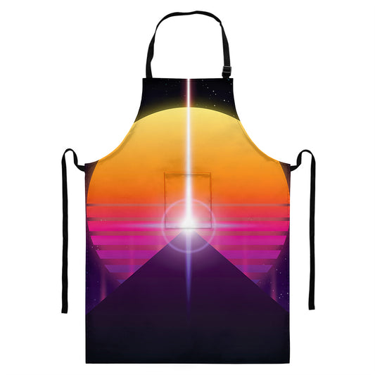 Synthwave Pyramid Print Bib Apron With Pocket