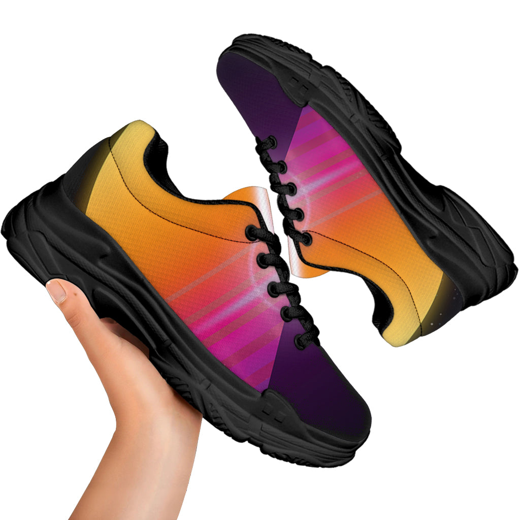 Synthwave Pyramid Print Black Chunky Shoes