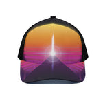 Synthwave Pyramid Print Black Mesh Trucker Cap
