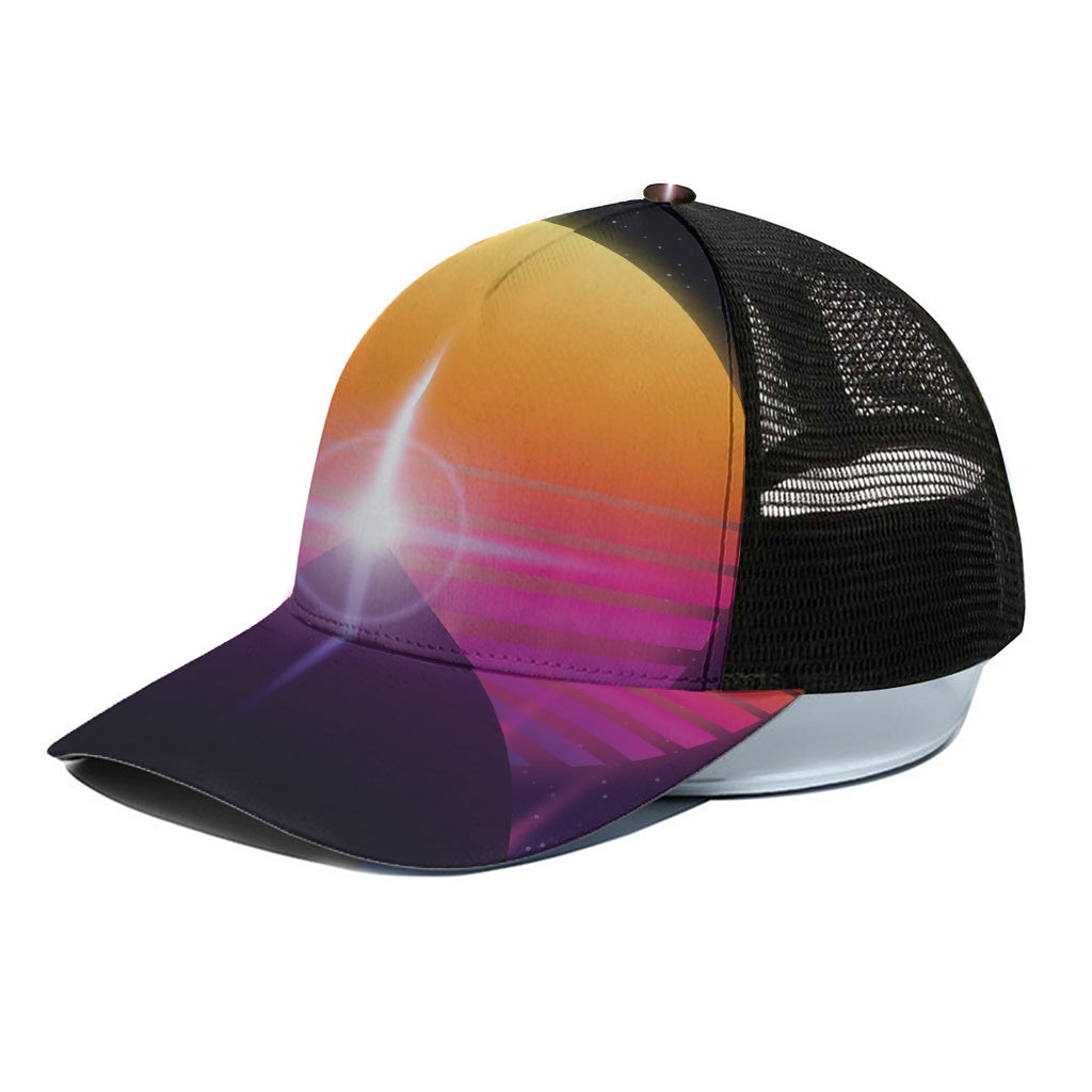 Synthwave Pyramid Print Black Mesh Trucker Cap