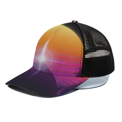 Synthwave Pyramid Print Black Mesh Trucker Cap