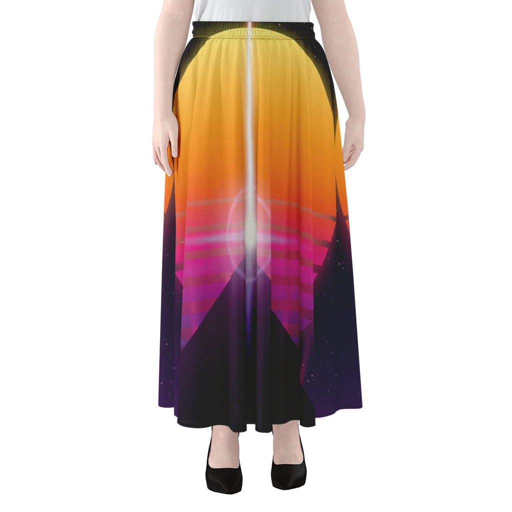 Synthwave Pyramid Print Chiffon Maxi Skirt