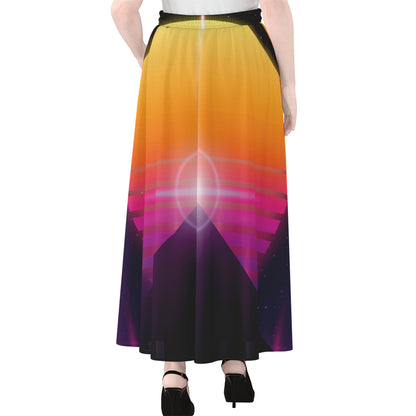 Synthwave Pyramid Print Chiffon Maxi Skirt