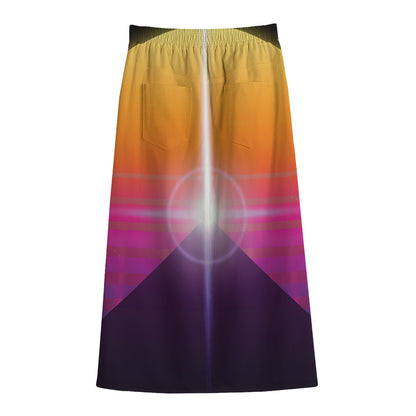 Synthwave Pyramid Print Cotton Front Slit Maxi Skirt