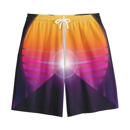 Synthwave Pyramid Print Cotton Shorts