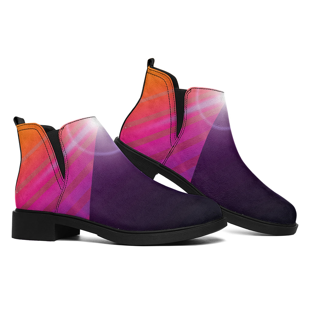 Synthwave Pyramid Print Flat Ankle Boots