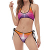 Synthwave Pyramid Print Halter Scoop Tie Side Bikini