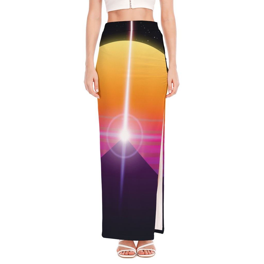 Synthwave Pyramid Print High Slit Maxi Skirt