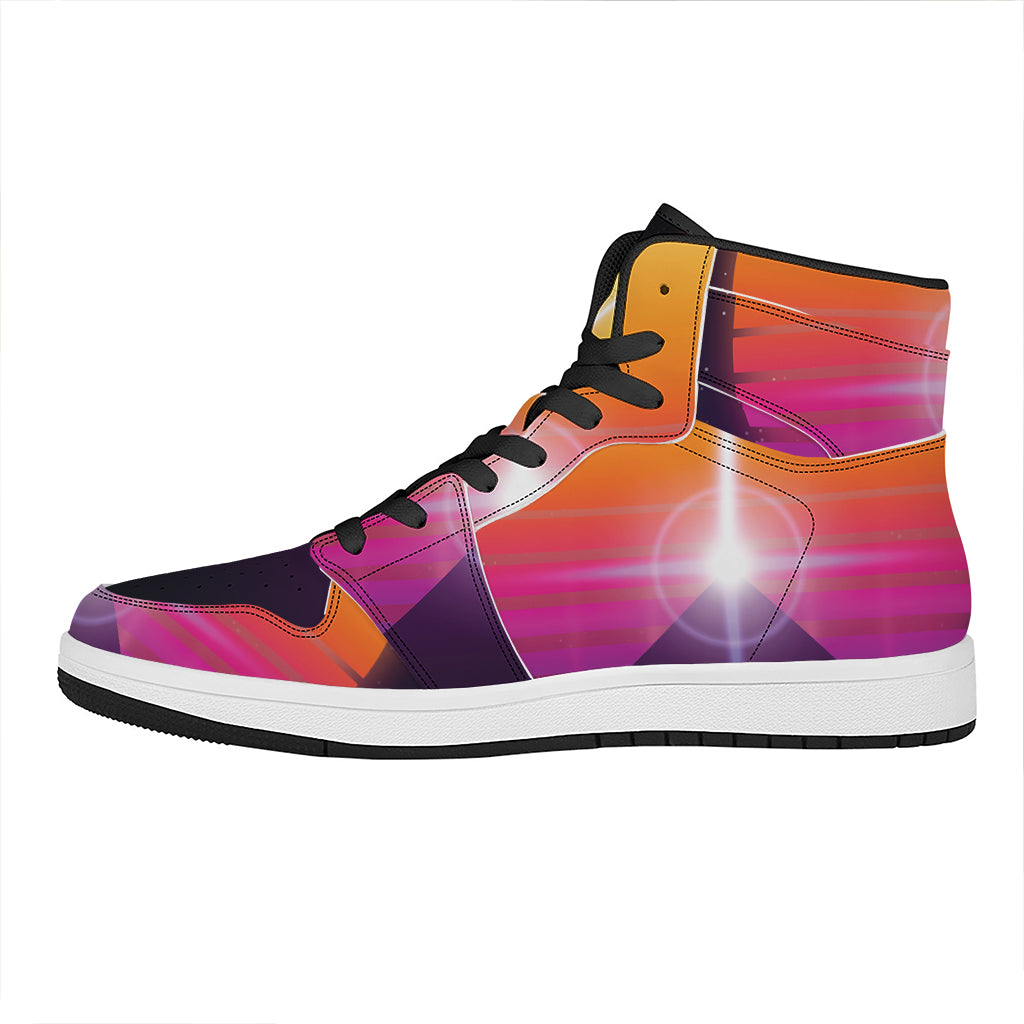 Synthwave Pyramid Print High Top Leather Sneakers