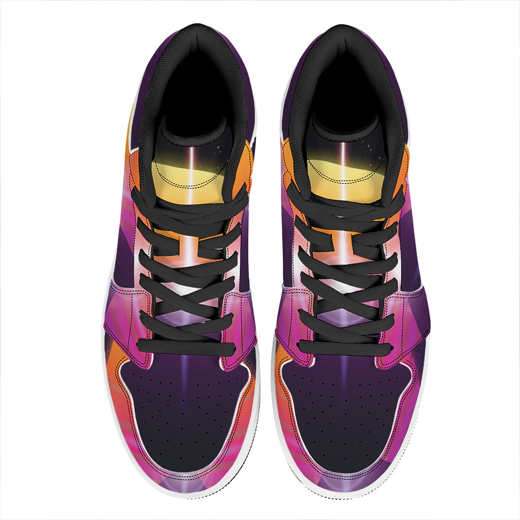 Synthwave Pyramid Print High Top Leather Sneakers