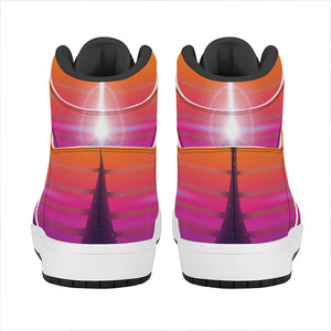 Synthwave Pyramid Print High Top Leather Sneakers