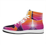 Synthwave Pyramid Print High Top Leather Sneakers