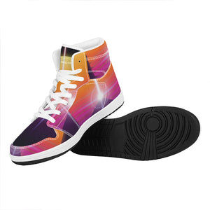 Synthwave Pyramid Print High Top Leather Sneakers