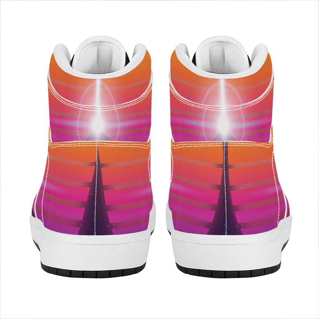 Synthwave Pyramid Print High Top Leather Sneakers