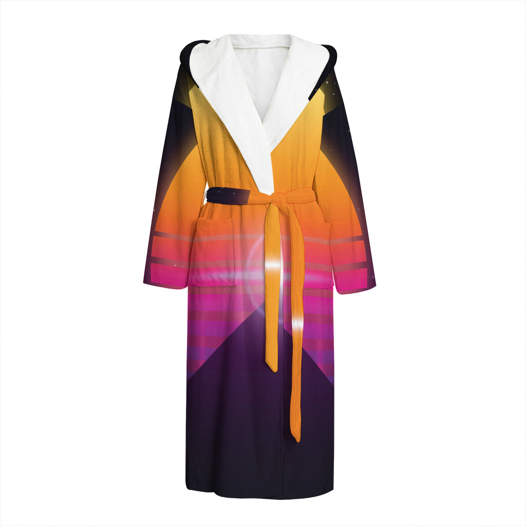 Synthwave Pyramid Print Hooded Bathrobe