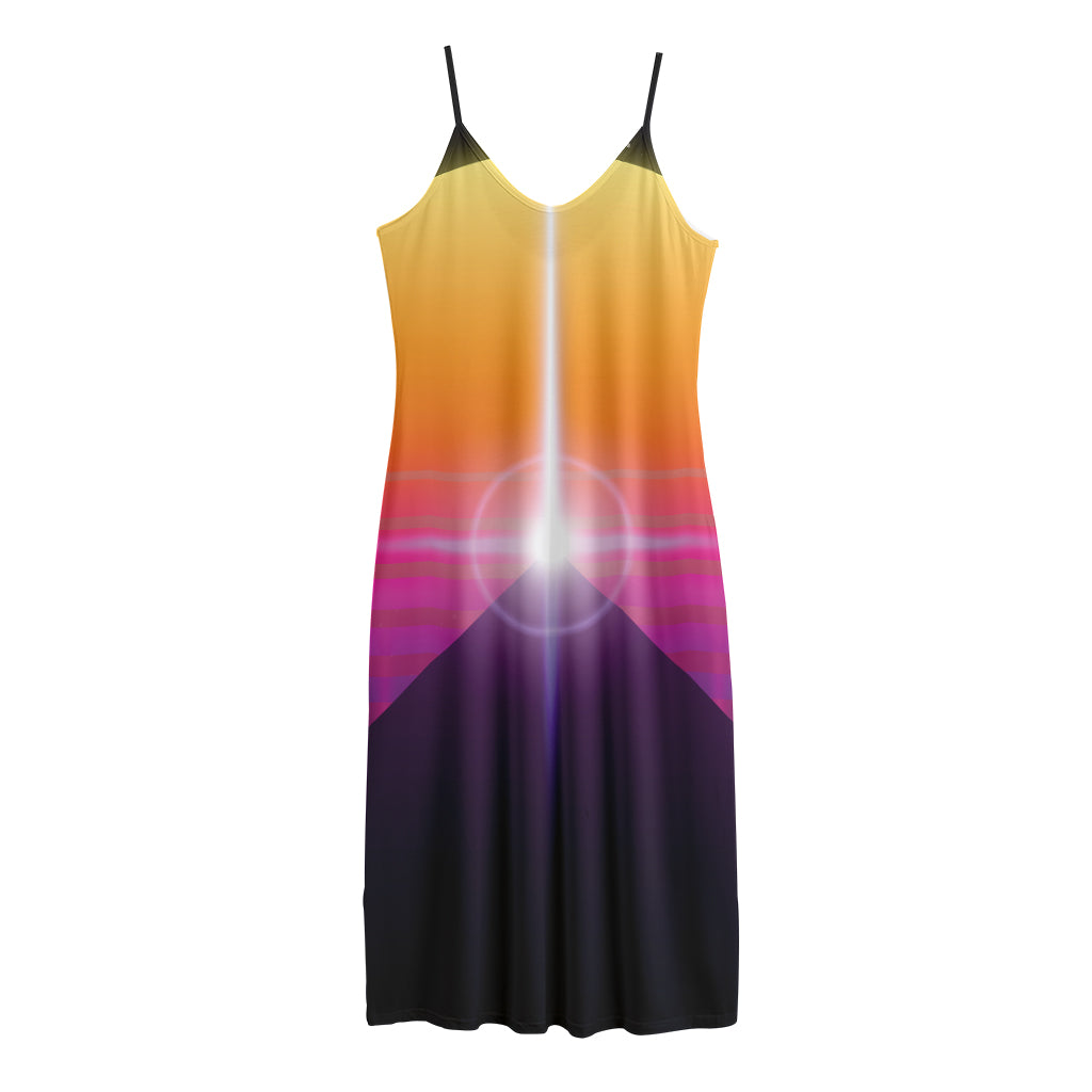 Synthwave Pyramid Print Jersey Midi Cami Dress