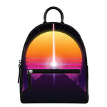 Synthwave Pyramid Print Leather Backpack