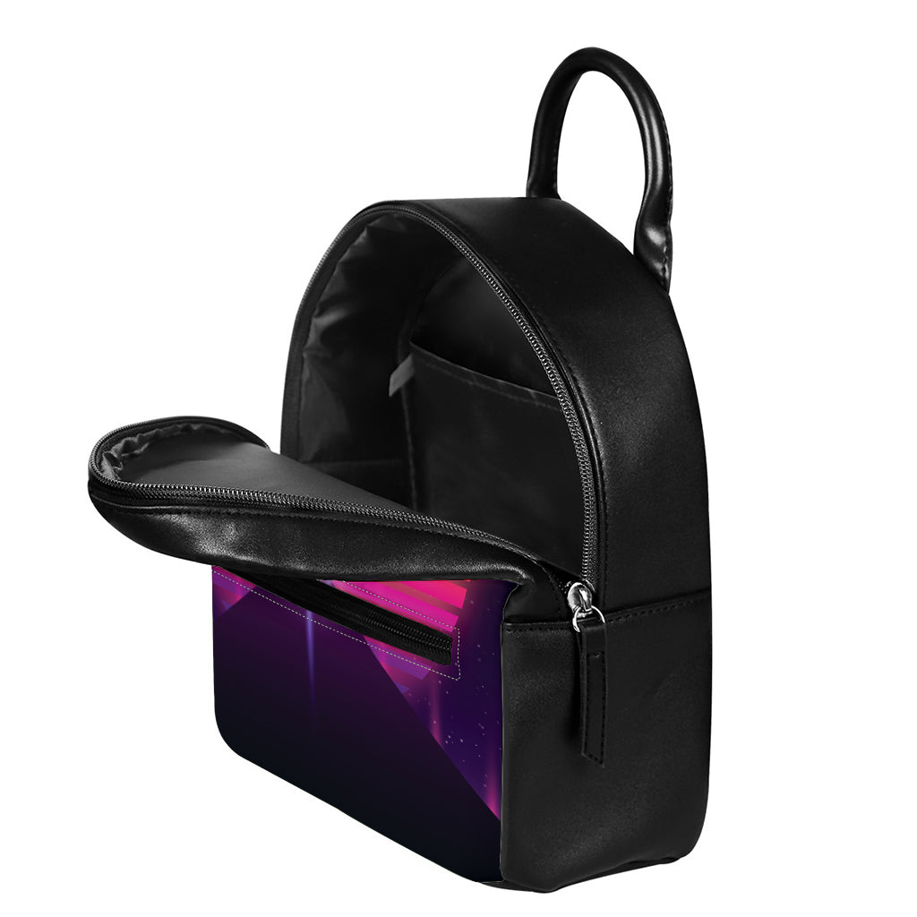 Synthwave Pyramid Print Leather Backpack