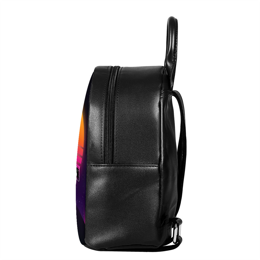 Synthwave Pyramid Print Leather Backpack