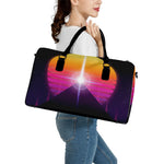 Synthwave Pyramid Print Leather Duffle Bag