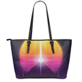 Synthwave Pyramid Print Leather Tote Bag With Zipper