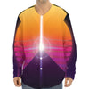 Synthwave Pyramid Print Long Sleeve Baseball Jersey