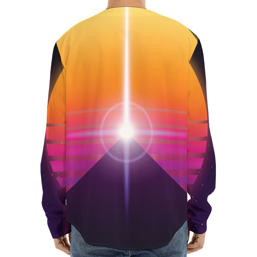 Synthwave Pyramid Print Long Sleeve Baseball Jersey