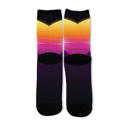 Synthwave Pyramid Print Long Socks