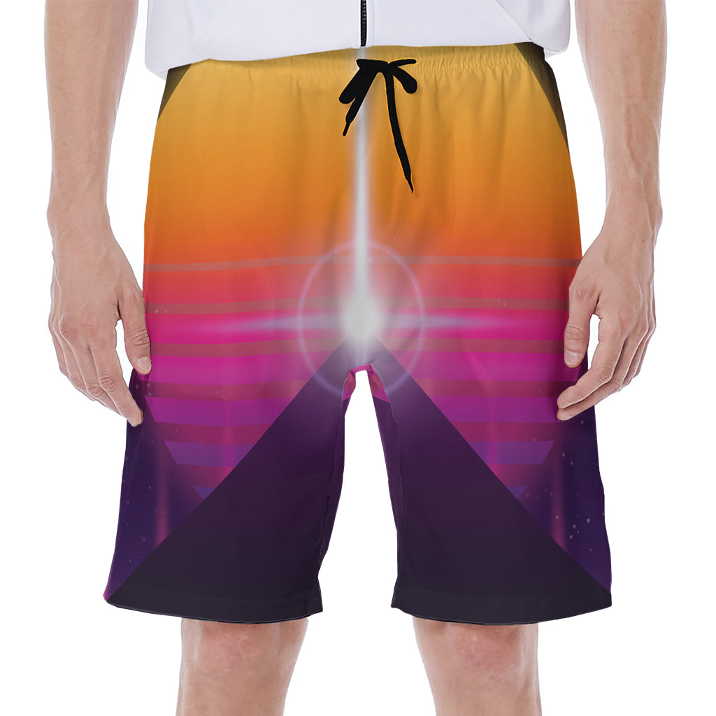 Synthwave Pyramid Print Men's Beach Shorts