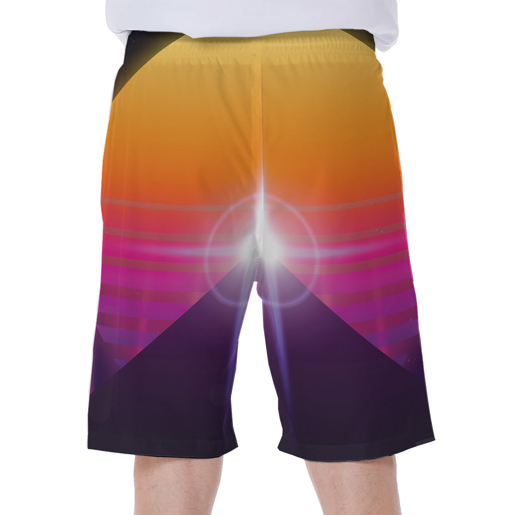 Synthwave Pyramid Print Men's Beach Shorts