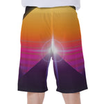 Synthwave Pyramid Print Men's Beach Shorts