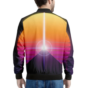 Synthwave Pyramid Print Men's Bomber Jacket