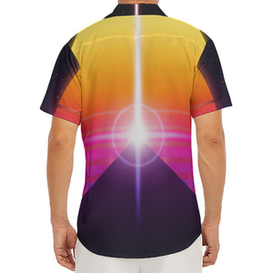 Synthwave Pyramid Print Men's Deep V-Neck Shirt