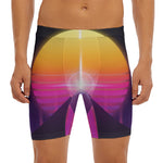 Synthwave Pyramid Print Men's Long Boxer Briefs