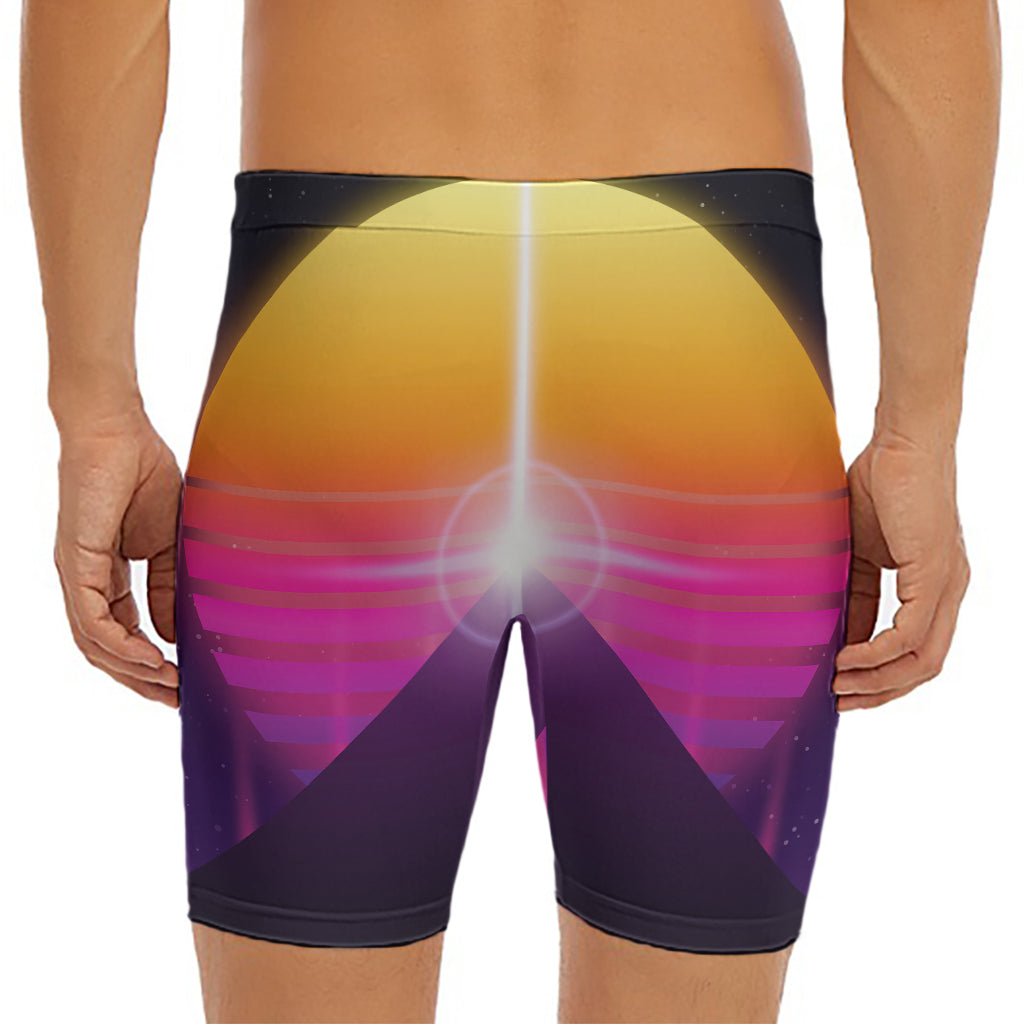 Synthwave Pyramid Print Men's Long Boxer Briefs